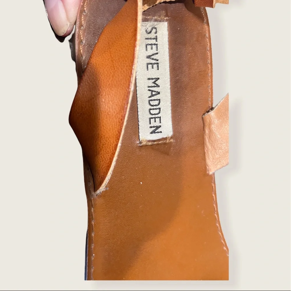 Steve madden tan leather slip on sandals 9M - Picture 4 of 5